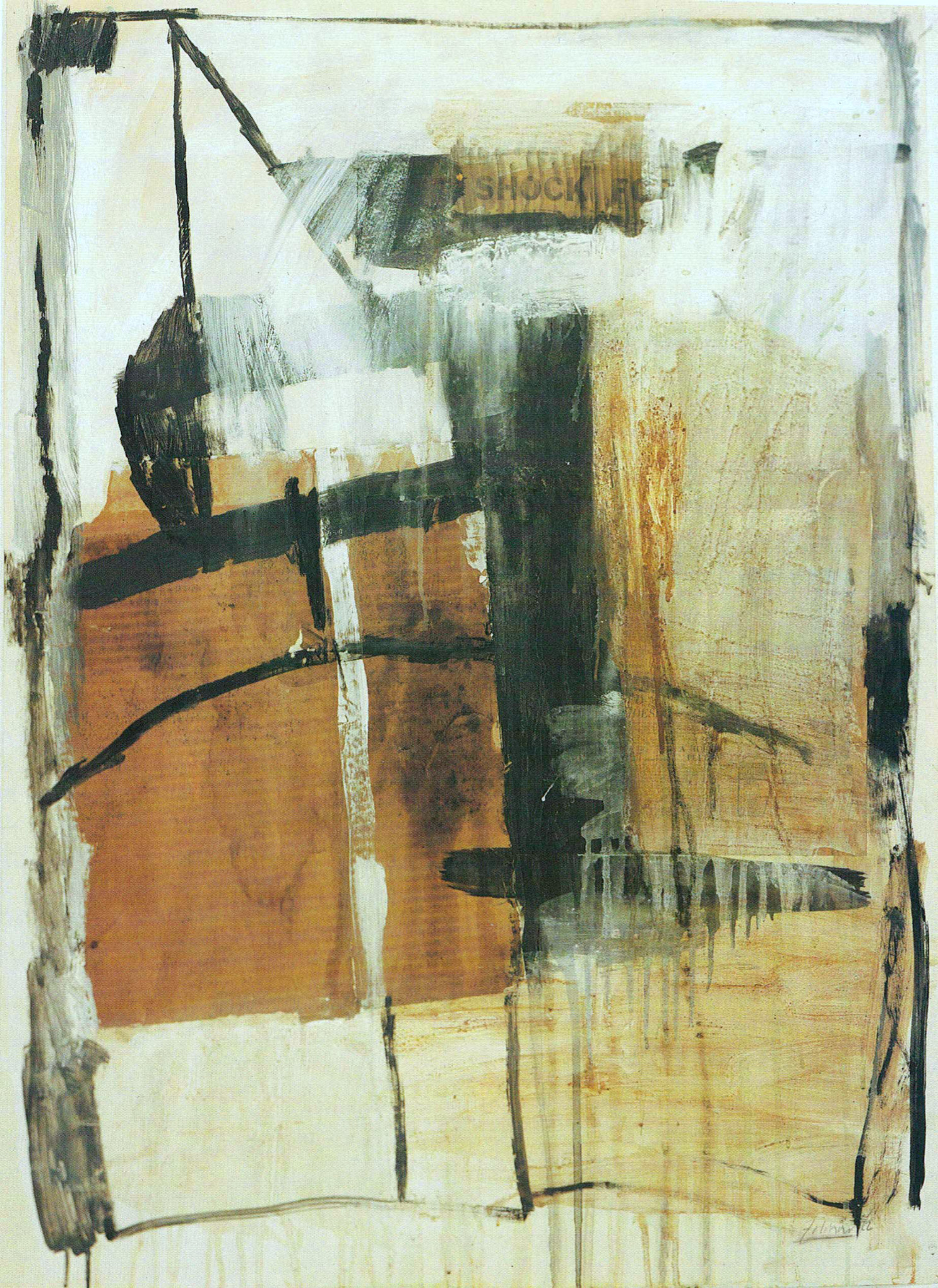 Abstraktes Bild mit Papier, Asche und Dispersion auf Papier